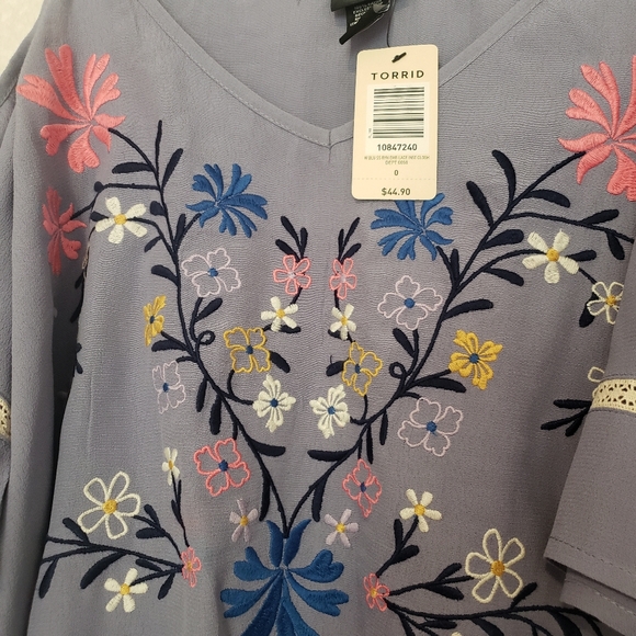 NEW TORRID BLUE EMBROIDERED COLD SHOULDER TOP...SIZE:0 - Picture 11 of 13